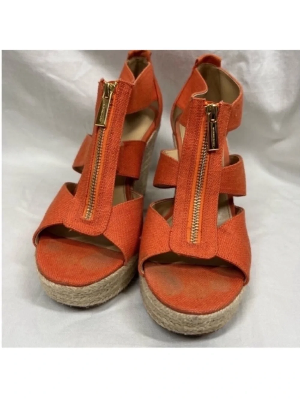 Michael kors damita coral canvas jute rope platform wedge sandals